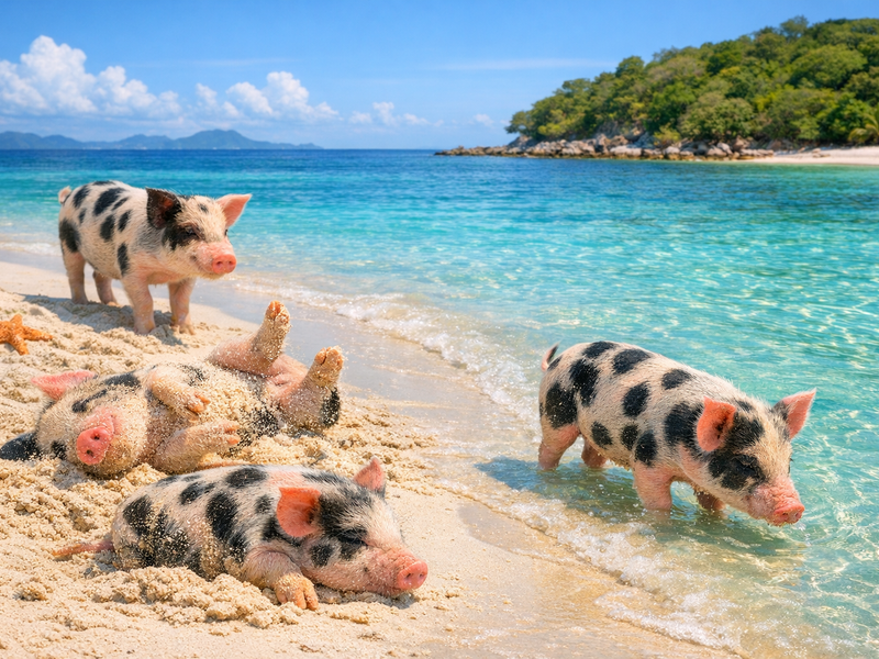 Schweine am Strand auf Koh Madsum (Pig Island)